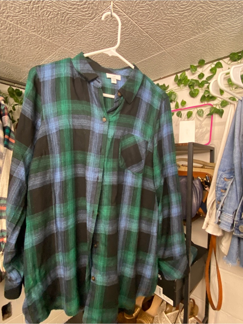 J. Jill Green and Blue Plaid Button-Down Shirt